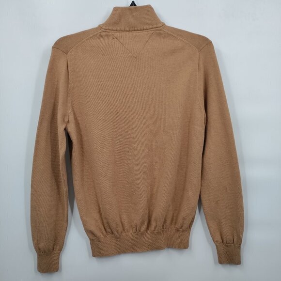 Tommy Hilfiger Cotton Turtleneck Quarter-Zip Pullover Sweater Medium Men Brown - Picture 3 of 11